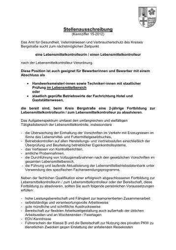 stellenausschreibung lebensmittelkontrolleur