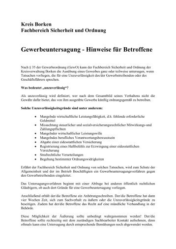 Gewerbeuntersagung - Hinweise fÃ¼r Betroffene - Kreis Borken