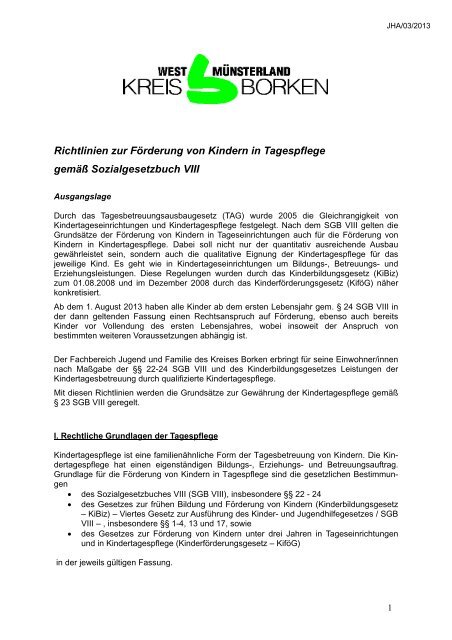 Richtlinien Tagespflege (ab 01.08.2013) - Kreis Borken