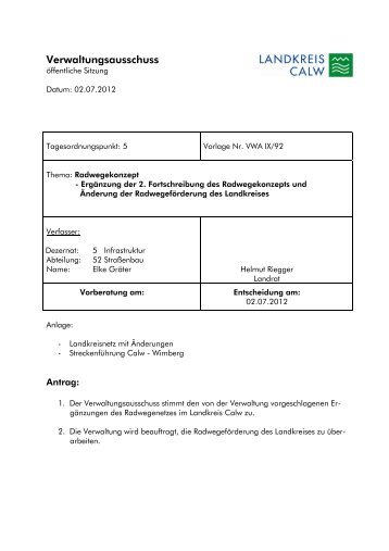 Radwegekonzept - Landkreis Calw