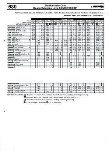 Stadtverkehr Calw Gesamtfahrplan Linie 630/632/633/641