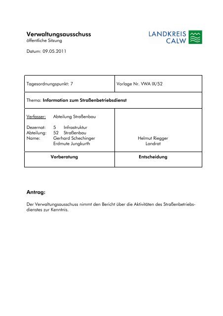 Information zum StraÃenbetriebsdienst - Landkreis Calw