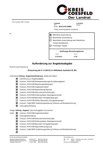 Aufforderung zur Angebotsangabe K 13 III BA - Kreis Coesfeld