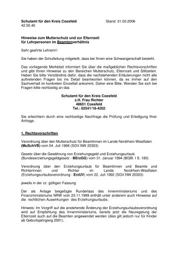 merkblatt mutterschutz beamtin - Kreis Coesfeld