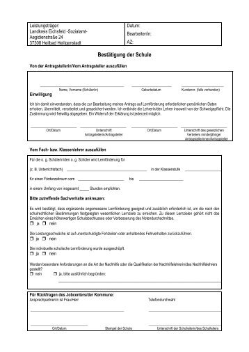 Schulbescheinigung (hier) - Landkreis Eichsfeld