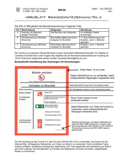 merkblatt brandschutzordnung teil a - Landkreis Eichsfeld