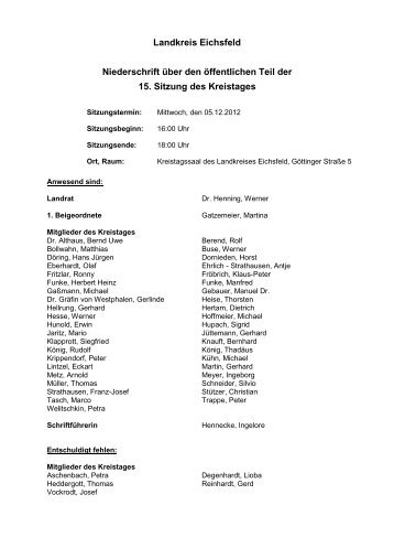 15. Sitzung des Kreistages am 05.12.2012... - Landkreis Eichsfeld