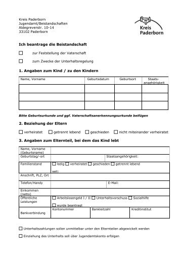 Beistandschaft Antrag 2013 - Kreis Paderborn