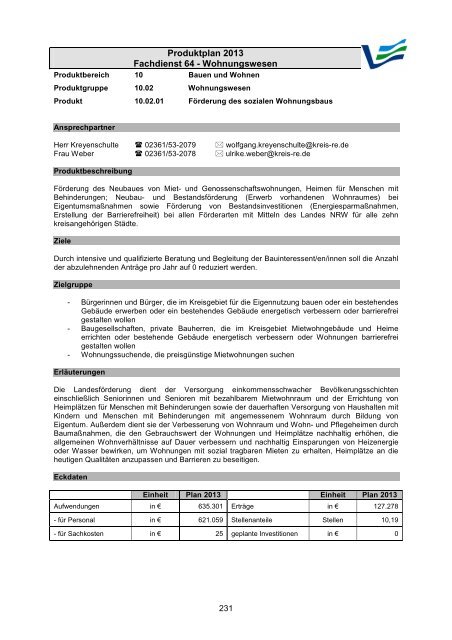 Vorbericht / Anlagen - Kreis Recklinghausen