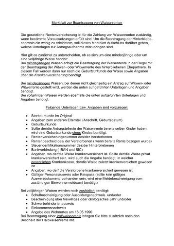 Merkblatt zur Beantragung von Waisenrenten - Kreis Rendsburg ...