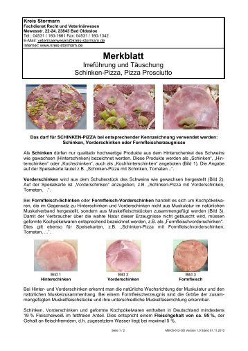 Merkblatt Irreführung und Täuschung Schinken - Kreis Stormarn