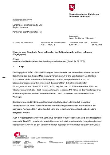 Erlass des MI zur Vogelgrippe