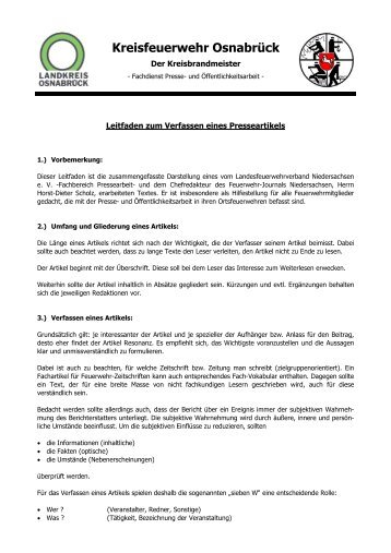 Leitfaden zum Verfassen eines Presseartikels - Kreisfeuerwehr ...