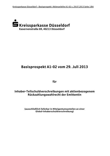 Basisprospekt A1 02 Vom 29 Juli 13 Kreissparkasse Dusseldorf