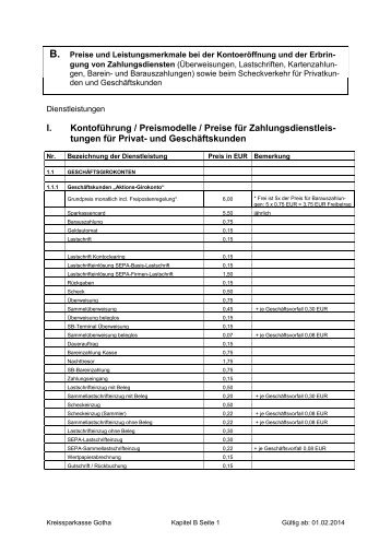 Preis- und Leistungsverzeichnis - Kreissparkasse Gotha