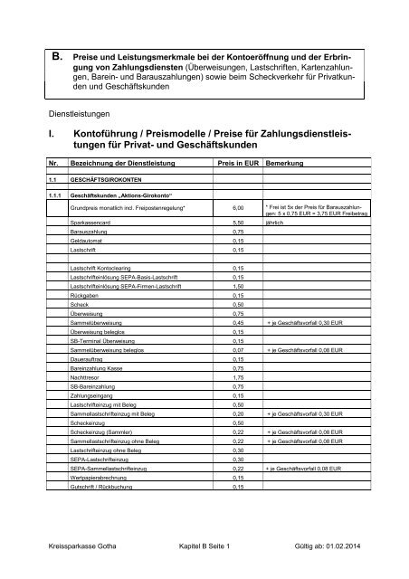 Preis- und Leistungsverzeichnis - Kreissparkasse Gotha