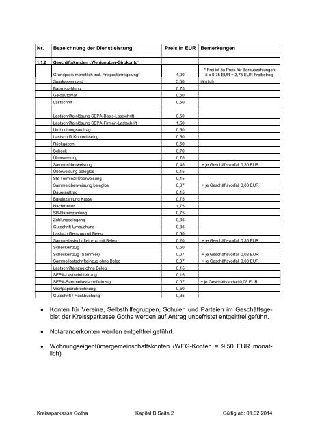 Preis- und Leistungsverzeichnis - Kreissparkasse Gotha