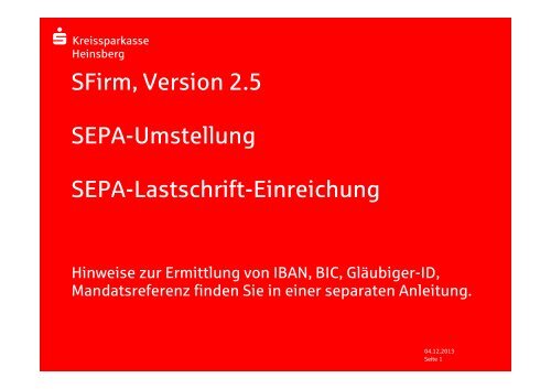 SFirm - SEPA-Umstellung - Kreissparkasse Heinsberg