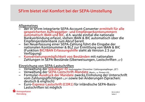 SFirm - SEPA-Umstellung - Kreissparkasse Heinsberg