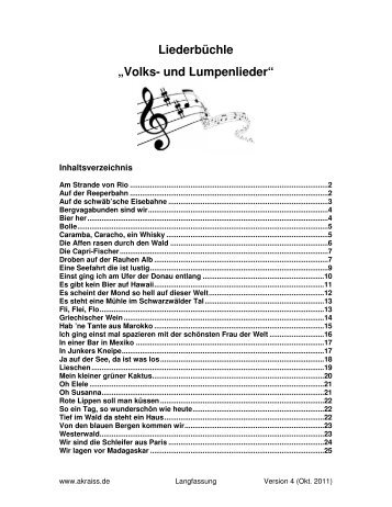 Liederbüchle „Volks- und Lumpenlieder“ - Kraiss - www.akraiss.de