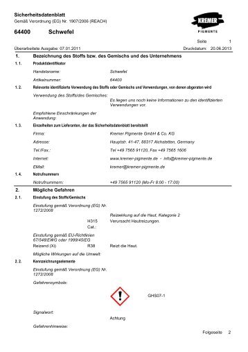 Sicherheitsdatenblatt - Kremer Pigmente GmbH & Co. KG