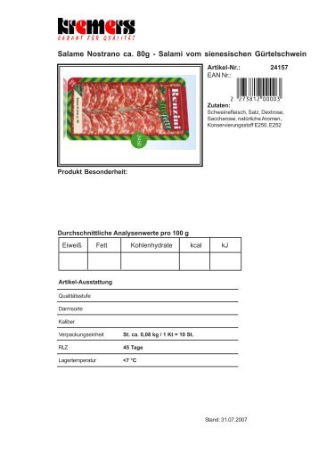 Salame Nostrano ca. 80g - Salami vom sienesischen Gürtelschwein