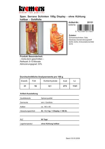 Span. Serrano Schinken 100g Display - ohne Kühlung haltbar ...