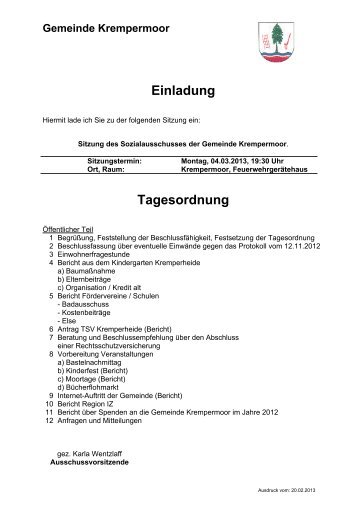 Einladung Kopiervorlage - Gemeinde Krempermoor