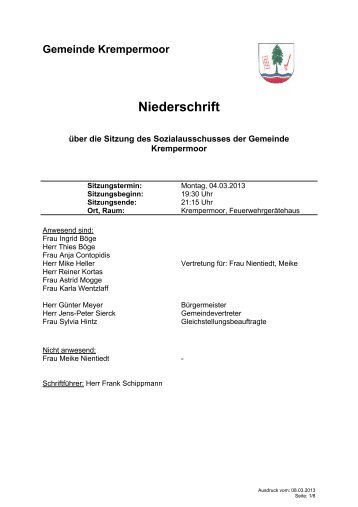 Protokoll - Gemeinde Krempermoor