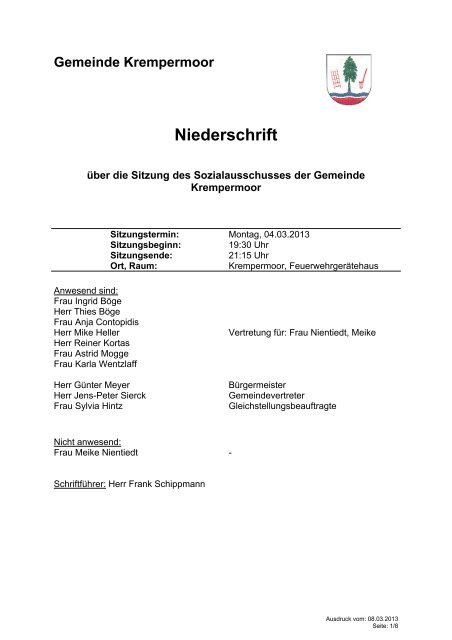 Protokoll - Gemeinde Krempermoor