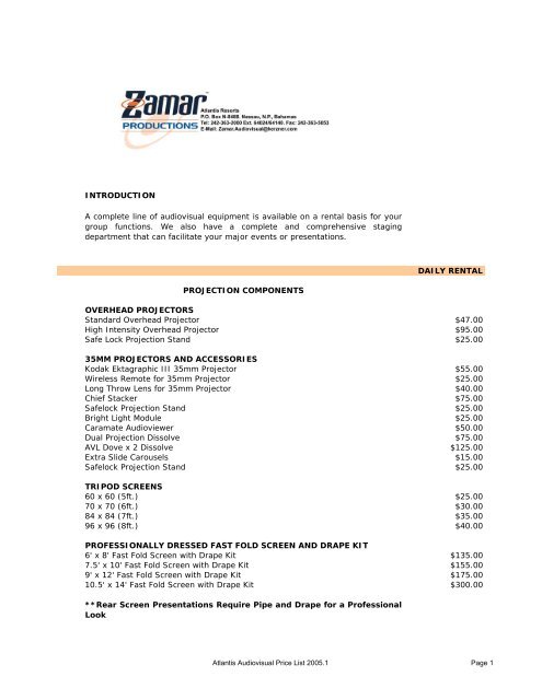 Atlantis Audiovisual Price List 2005.1