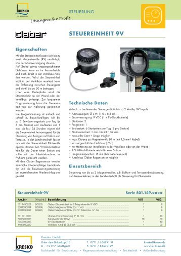 STEUEREINHEIT 9V - Kresko GmbH - Fachhandel fÃ¼r Gartentechnik