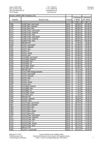 Kresko JOINATURE Preisliste Licht Artikelnr. Bezeichnung Einheit ...