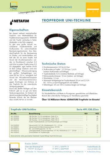 tropfrohr uni-techline - Kresko GmbH - Fachhandel fÃ¼r Gartentechnik