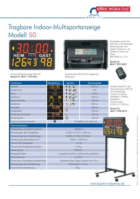 Datenblatt Indoor-Multisportanzeige MSA50 - Heinz Port GmbH