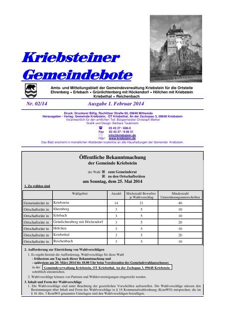 Gemeindebote Ausgabe 1. Februar - Gemeinde Kriebstein