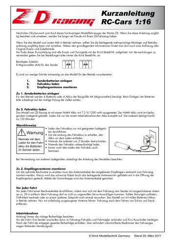 Kurzanleitung RC-Cars 1:16 - CMC Versand