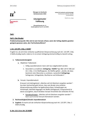LÃ¶sungen - Institut fÃ¼r Strafrecht und Kriminologie - UniversitÃ¤t Bern