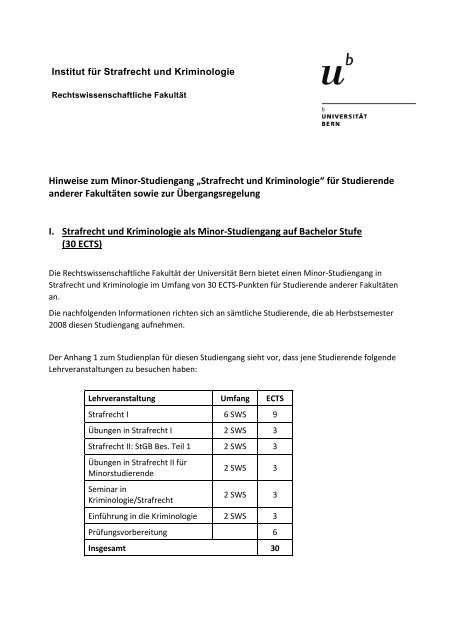 Studienplan Minor Strafrecht - Institut fÃ¼r Strafrecht und Kriminologie ...