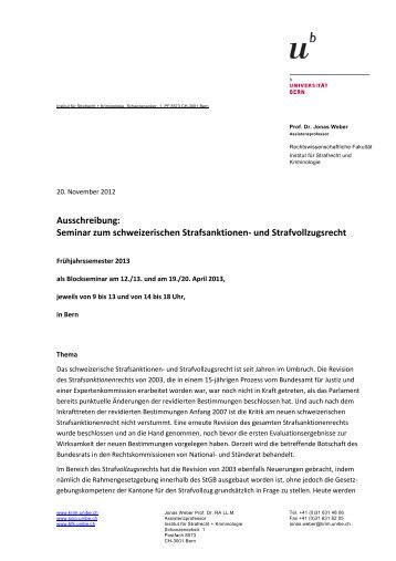 Ausschreibung - Institut fÃ¼r Strafrecht und Kriminologie