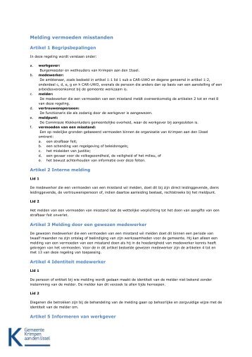 Melding vermoeden misstanden - Gemeente Krimpen aan den IJssel