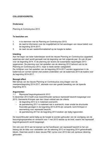College voorstel - Gemeente Krimpen aan den IJssel