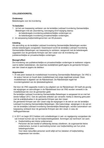 College voorstel - Gemeente Krimpen aan den IJssel