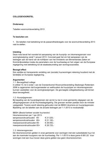 COLLEGEVOORSTEL Onderwerp Tabellen woonruimteverdeling ...