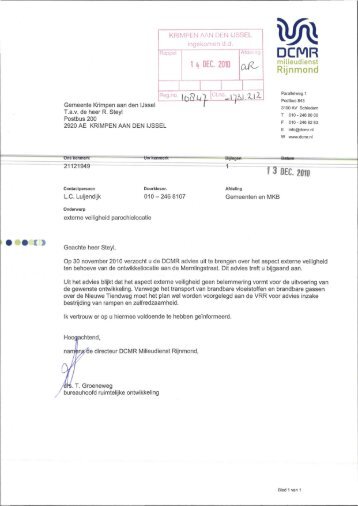 Brief DCMR externe veiligheid - Gemeente Krimpen aan den IJssel