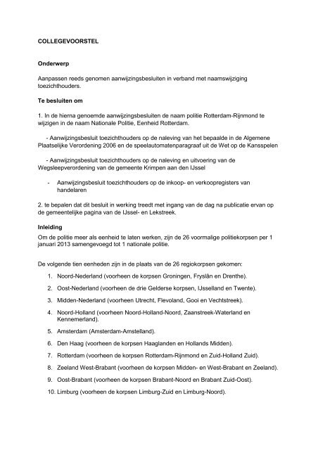 College voorstel - Gemeente Krimpen aan den IJssel