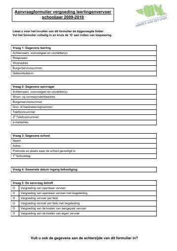 Aanvraagformulier vergoeding leerlingenvervoer schooljaar 2009 ...