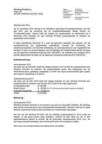 Brief algemeen (Beschikking SYnerKri) - Gemeente Krimpen aan ...