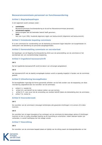Bezwarencommissie personeel en functiewaardering - Gemeente ...