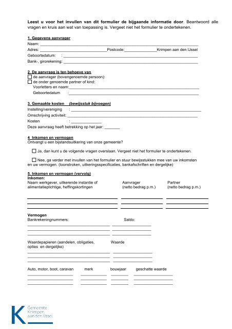 Leest u voor het invullen van dit formulier de bijgaande - Gemeente ...